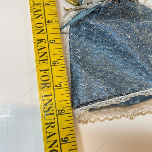 Vintage Handmade Angel Tree Topper With Golden Wings & Blue Gown Lace Overlay - Picture 7 of 8